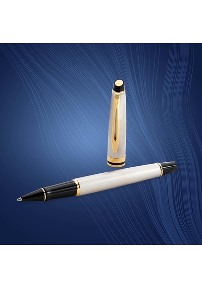 Waterman Expert Paslanmaz Çelik Altın Tasarımlı Roller Kalem, İnc Çok Renkli