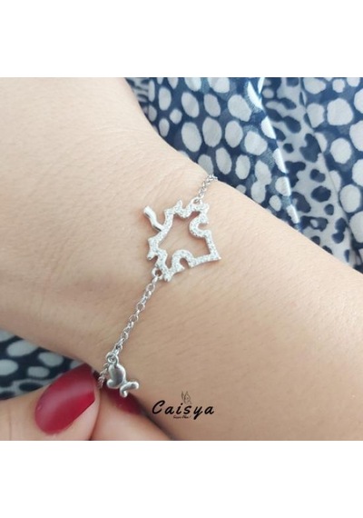 Çınar Yaprağı Zirkon Taşlı Gümüş Bileklik Silver