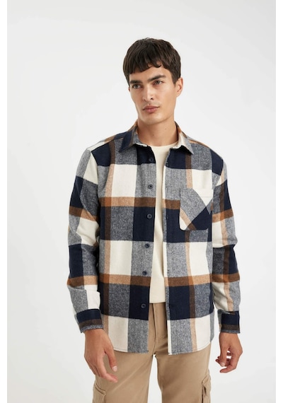 DeFacto Regular Fit Normal Kesim Kareli Oduncu Flanel Uzun Kollu Gömlek A5553AX24AUNV64 Lacivert