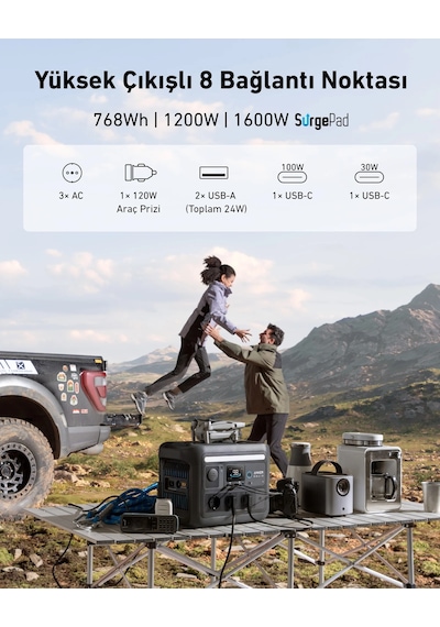 Anker Solix C800x 768wh I 1200w I 1600w Surgepad Taşınabilir Güç Kaynağı Siyah