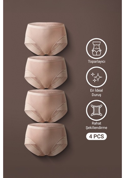 Auw Kadın Mikro Tüllü Toparlayıcı Slip Külot 4'lü - Easyshape Pudra