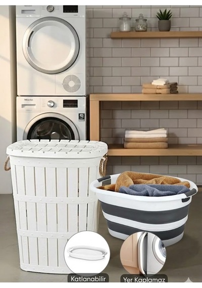 Bambu Görünümlü Halatlı Kirli Çamaşır Sepeti 65 L & Katlanabilir Silikon Sele Seti Mega Boy 40 Litre Beyaz - 875034485 Beyaz Bambu Görünümlü Halatlı Kirli Çamaşır Sepeti 65 L & Katlanabilir Silikon Sele Seti Mega Boy 40 Litre Beyaz - 875034485 Beyaz