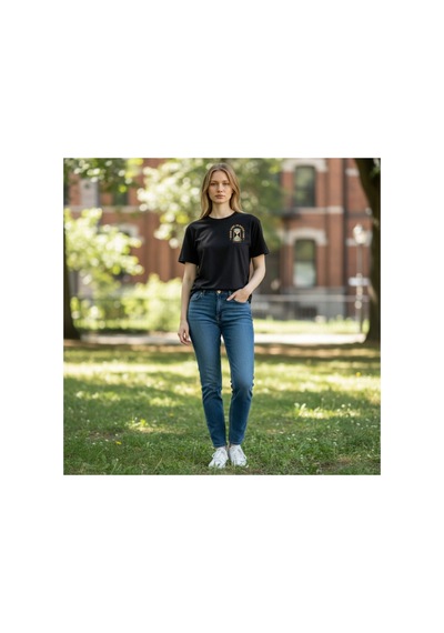 Urbantrendstore Unisex Minimal Desen Küçük Baskı Oversize Fit Rahat Geniş Salaş T-shirt Günlük Tişört Siyah