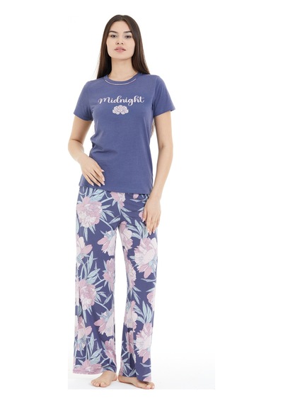 Lılac Kadın Çiçek Desenli %100 Viscon Pijama Takımı Mor Mor