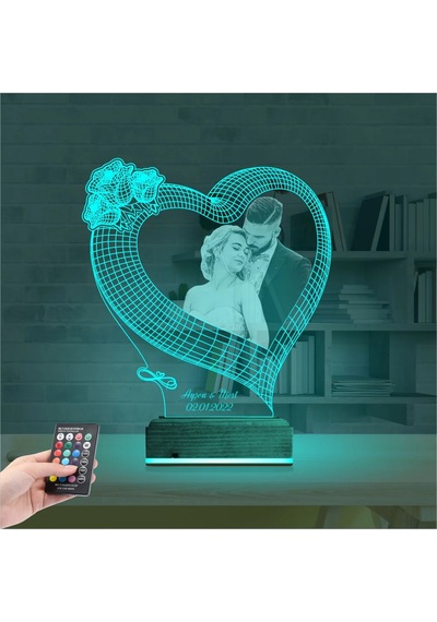 Luvivia Kalp Gül Sevgiliye Hediye Fotoğraflı 3d Lamba - Masa Gece Lambası V1