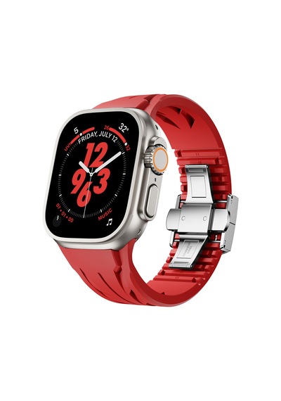 Apple Uyumlu Watch Ultra 49mm Krd-127 Metal Tokalı Silikon Kordon-kırmızı,