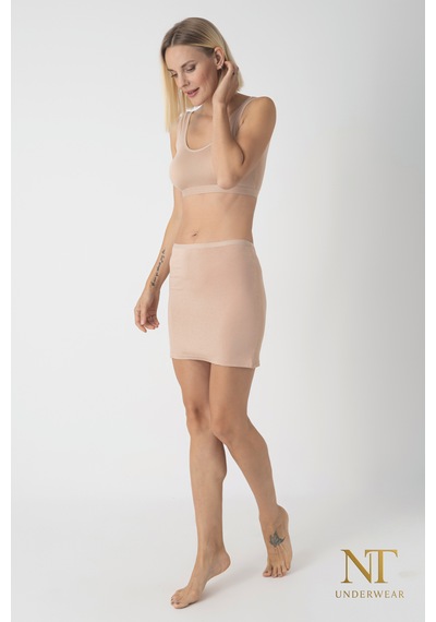 Nt Underwear Bambu Mini Etek Astarı, Mini Jupon - Doğal Kumaş, Modern Kalıp. Bej