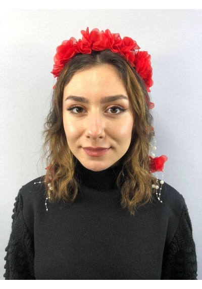 FdayAksesuar Kırmızı Lazer Kesim Incili Taç FRDY30243