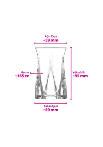 Lav Zoey Cam Çay Bardağı 6 Kişilik 165 Ml Şeffaf