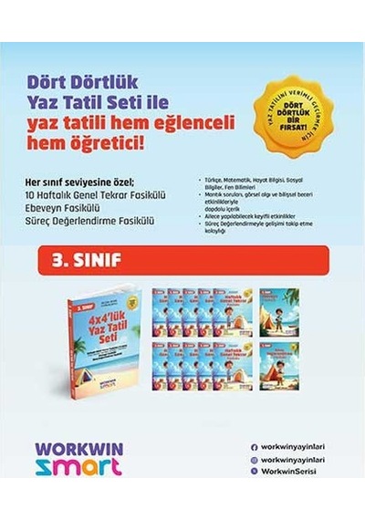 3. Sınıf 4x4'lük Tatil Tekrar Seti 12 Fasikül+bilişsel Etkinlikler-2025