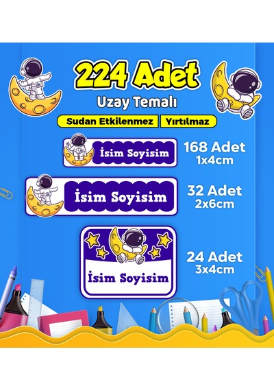 Uzay Temalı Okul Kreş Kişiye Özel İsim Etiket Seti - Model 536 Çok Renkli