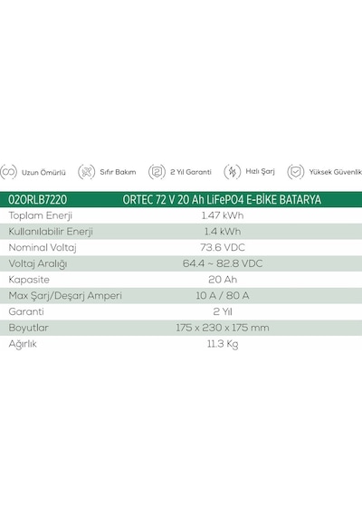 Ortec 72v 20ah Lifepo4 Batarya