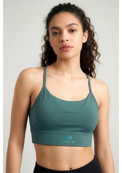 Tommy Life Orman Yeşili Standart Fit Baskılı Sırt Detaylı Kadın Spor Büstiyer - 97300 Yeşil
