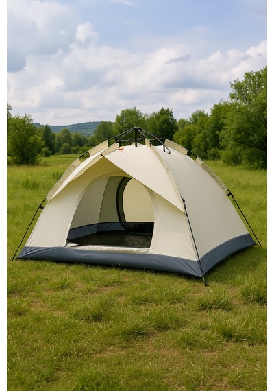 2 3 Kişilik Otomatik Kamp Çadırı 200x150x120 Cm Çift Katmanlı Su Geçirmez Ac6634 Outdoor Çadır Krem