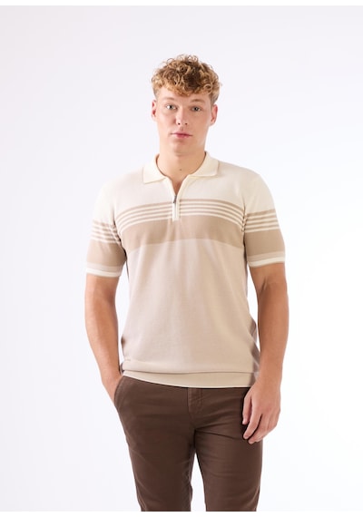Dufy Bej Çizgili Yatay Desen Erkek Triko - Slim Fit Bej
