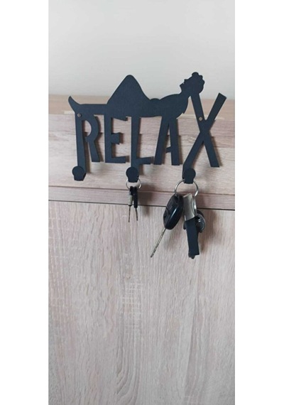 Metal Siyah Relax Yazılı Dekoratif Anahtar Askısı, Askılık, Anaht Diğer