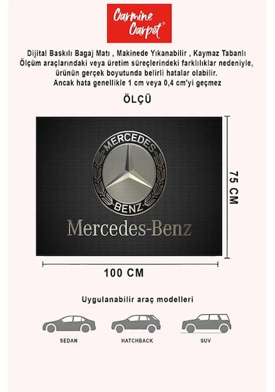 Dijital Baskı Dekoratif Mercedes Desen Araba Bagaj Matı Yıkanabilir Bagaj Havuzu