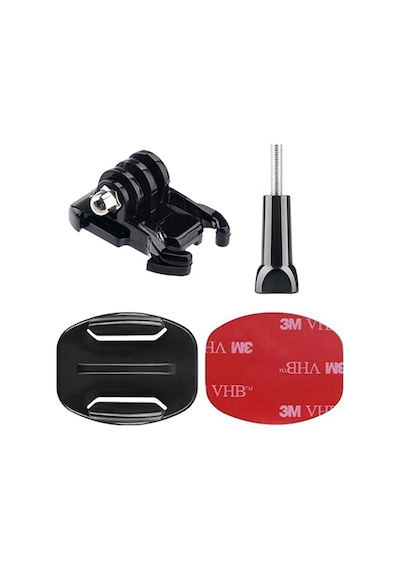 Gplus Bs04yvh 4 Parça Flat Düz Yüzey Hızlı Tak Aksiyon Kamera Uyumlu 3m Yapışkanlı Motor Kask Bağlantı Seti Siyah