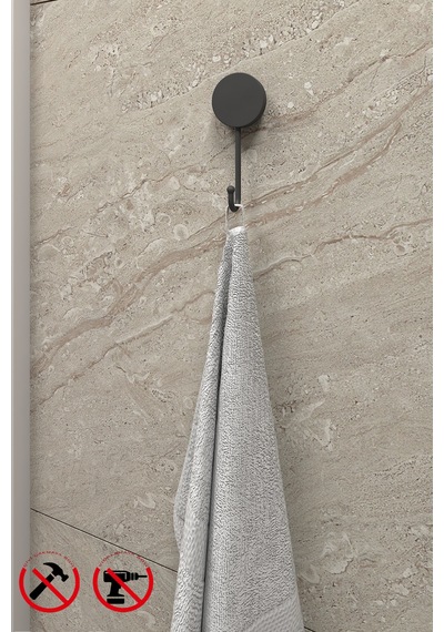 Alper Banyo Yapışkanlı Siyah TŞ01 Banyo ve Mutfak Rafı Siyah Banyo Duş Askısı 1 Adet Mat Siyah