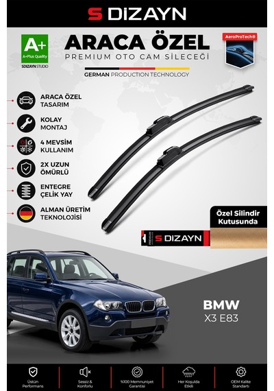 S-dizayn Bmw X3 E83 Ön Cam Silecek Seti 2003-2010 Premium Araca Özel 55-50 Cm A+ Kalite
