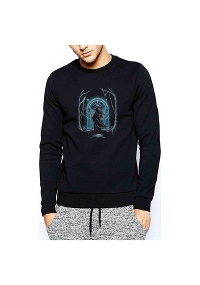 Of The Rings Speak Friend Metal Baskılı Siyah Erkek Örme Sweat