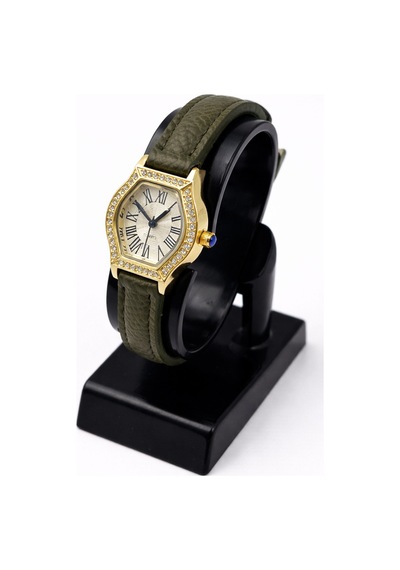 Cazion Süet Deri Kayış Gold Kasa Taş Detaylı Kadın Vintage Retro Saat Bakır