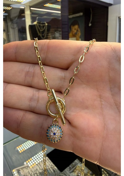 Gözlü Kolye Gold Renk 45 Cm Altın