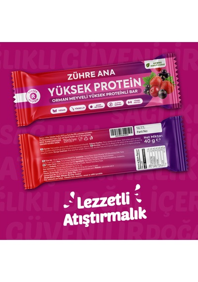 Orman Meyveli Yüksek Proteinli Bar, Şeker İlavesiz 40 Gr X 12 Adet