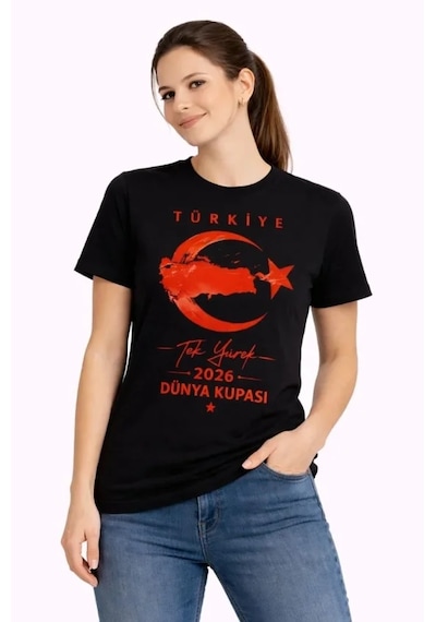İkales Türkiye Ay Yıldız 2026 Dünya Kupasi Taraftar Forma T-shirt - Siyah