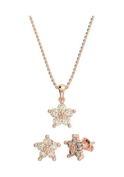 Roza Silver Zirkon Taşlı Rose Manolya Çiçeği Kolye Küpe 2'li Gümüş Set Rs10039