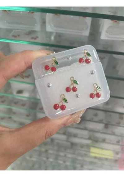 Apple Uyumlu iPhone 1/2. Nesil  Koruyucu Bluetooth Kulaklık Kılıfı Kiraz Desenli Kiraz Airpods 1/2. Nesil