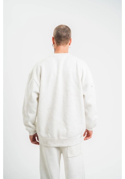 Mbb E-ticaret Erkek 3 İplik Pamuklu Bisiklet Yaka Yıkamalı Sweatshirt - Beyaz