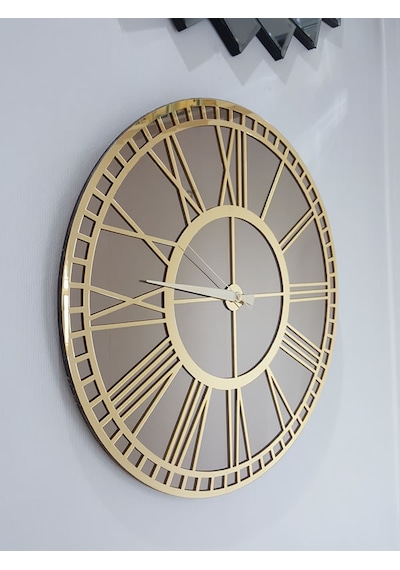 Ayna Denizi Golden Bronze Model Altın Bronz Renk 50 CM Dekoratif Aynalı Duvar Saati Altın