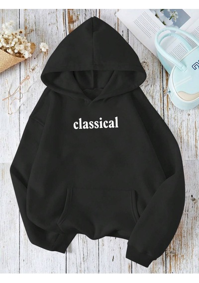Uyguntarz Unisex Classical Baskılı Oversize Sweatshirt siyah