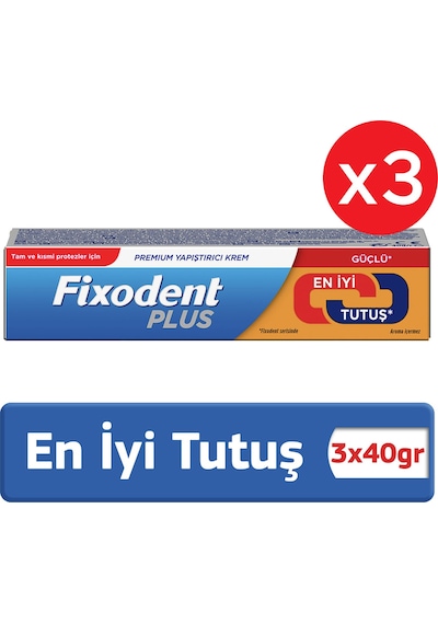 Fixodent Plus En İyi Tutuş Diş Protez Yapıştırıcı Krem 3 x 40 G