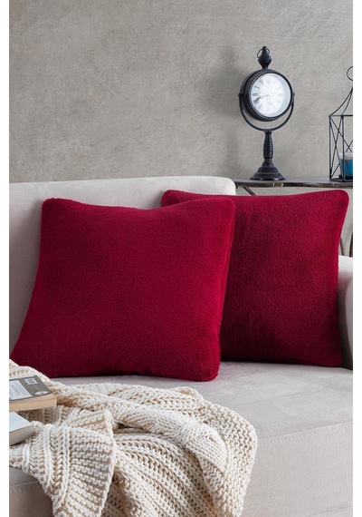 Maisonart Sofa 2 Adet Kırmızı Renk Welsoft Kırlent Kılıfı Yastık Kılıfı 44x44 Cm
