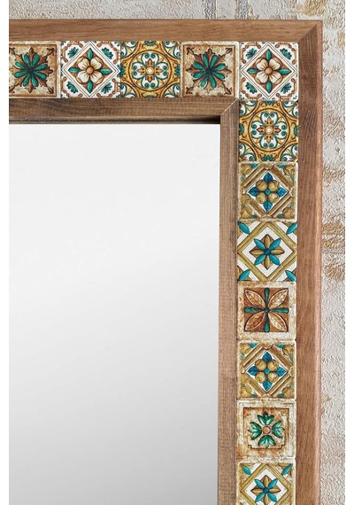 Oscar Stone Decor Ahşap Çerçeveli Mozaik Taş Mermer Ayna 63x123 Cm Seramik Desenli Kahverengi Genel