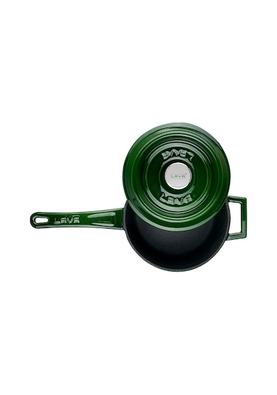 Lava Döküm Yuvarlak Sos Tenceresi Çap Ø 16cm. Döküm Demir Yekpare Saplı Premium Serisi - Majolica Yeşil Yeşil