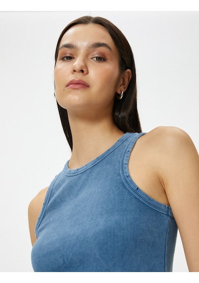 Koton Fitilli Atlet Halter Yaka Basic Soluk Efektli Mavi 4sak10263ek 4SAK10263EK624