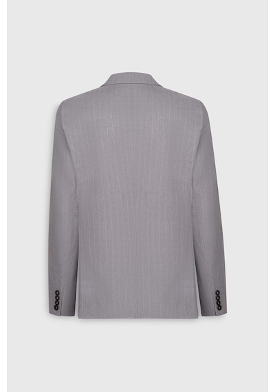 AC&Co / Altınyıldız Classics  Erkek Grı Yünlü Slim Fit Dar Kesim Kırlangıç Yaka Çizgili Torba Cepli Ceket Gri