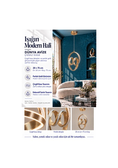 Dünya Büyük Modern Ledli Avize Çizgili 3 Renk Power Ledli Gold Kaplama Çoçuk Odası Yatak Odası Mutfak