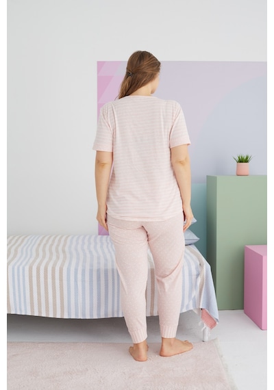 Siyah İnci Curve Büyük Beden Battal Boy Pamuklu Örme Pijama Takımı 24113712 Çok Renkli