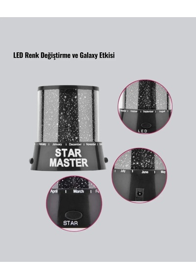 Lb Galaxy Efektli Led Projektör Taşınabilir Yıldız Gece Lambası Çok Renkli