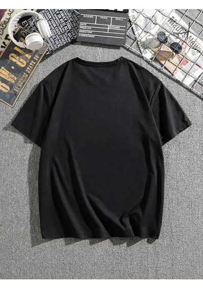 Veraura Lifestyle Erkek Dağ Grafikli Tişört, Yaz Için Büyük Beden Rahat T-shirt - Siyah