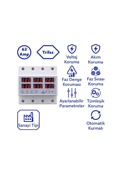 TOMZN Trifaz 380V 63A Gerilim ve Akım Koruma Rölesi Yüksek Alçak Voltaj Koruyucu Röle - Sanayi Tipi
