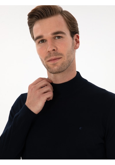 Cacharel Lacivert Slim Fit Yün Karışımlı Yarım Balıkçı Basic Triko Kazak