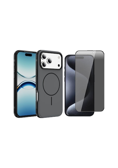 Vendas Apple iPhone 17 Pro Uyumlu Joko Neksa M-safe Kapak + Privacy Cam Ekran Koruyucu Siyah
