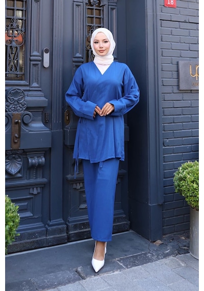 Misskayle Bağlama Detaylı Kimono Takım İndigo I Ndigo