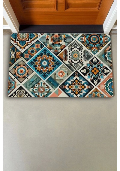 Valerine Life Mozaik Desenli Hoş Geldiniz Kapı Önü Paspası 45x70cm Kahverengi