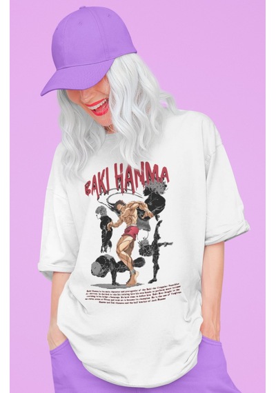 Tasarım Baki Hanma Baki Wiki Baskılı Unisex Oversize Anime Dizi K Beyaz